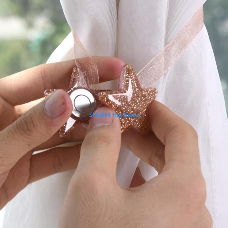 Curtain Tieback with Magnet Decorative Ribbon Holdback Weave Holder for Window D57B