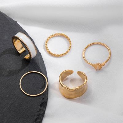 Elegant and Versatile Fashion Butterfly Ring Set 5-piece Set Butterfly Simple Ring Ring Popular Female Jewelry