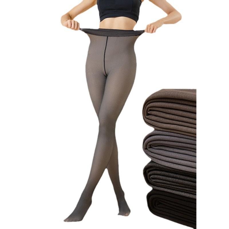 Plus Size Fleece Lined Tights Women, 200G Thermal Sheer Pantyhose, High Waist Windproof Warm Fake Transparent Stockings