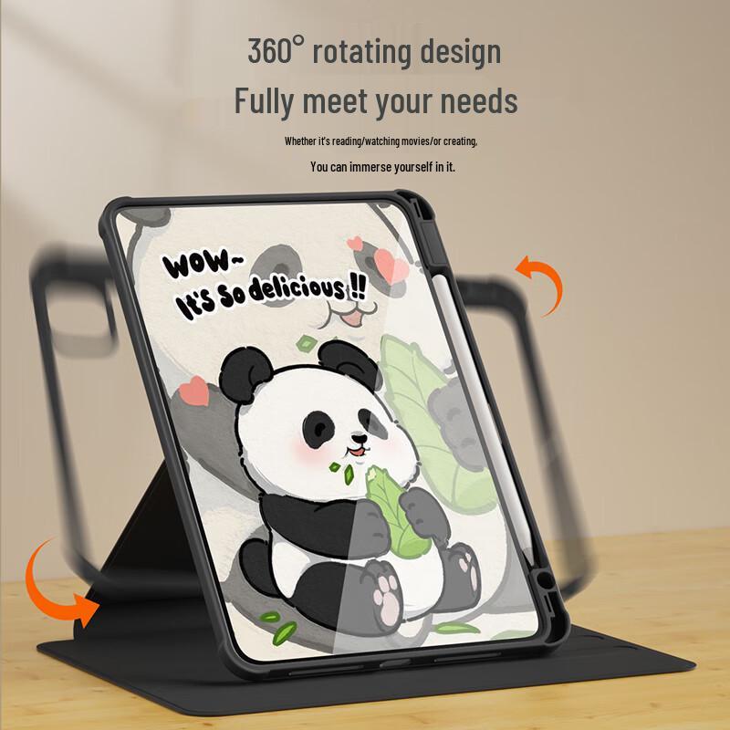 QBOSS Rotating Hungry Panda Protective Case for Apple iPad