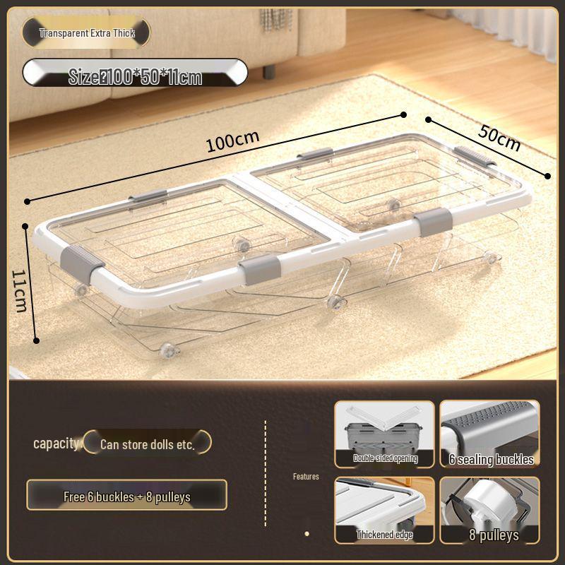 Large Transparent Under-Bed Storage Box - Moisture-Proof Organizer for Home or Dorm