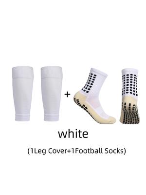 1 Pair of Combination Classic Glue Point Anti Slip Football Socks and Leg Protection Socks
