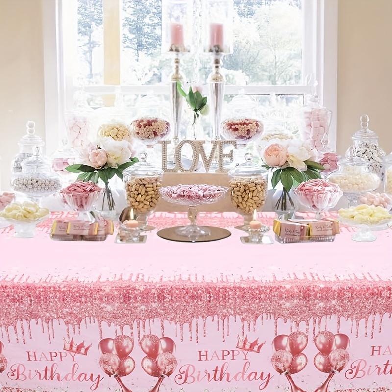1pc, Pink Plastic Tablecloth, Happy Birthday Party Disposable Tablecloth, Sparkling Diamond Pattern Tablecloth, Women'S Birthday Party Decoration