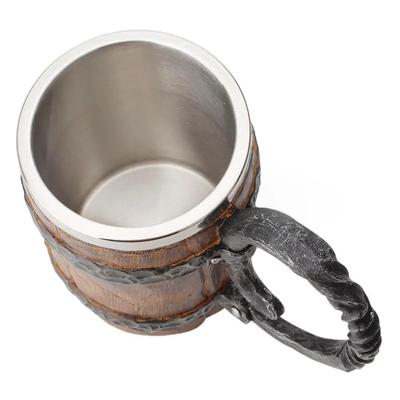 Viking Ahşap tarzı bira kupası Noel Hediyesi Simülasyon Ahşap Varil Bira Bardağı Çift Duvar İçme Kupa Metal Yalıtımlı
