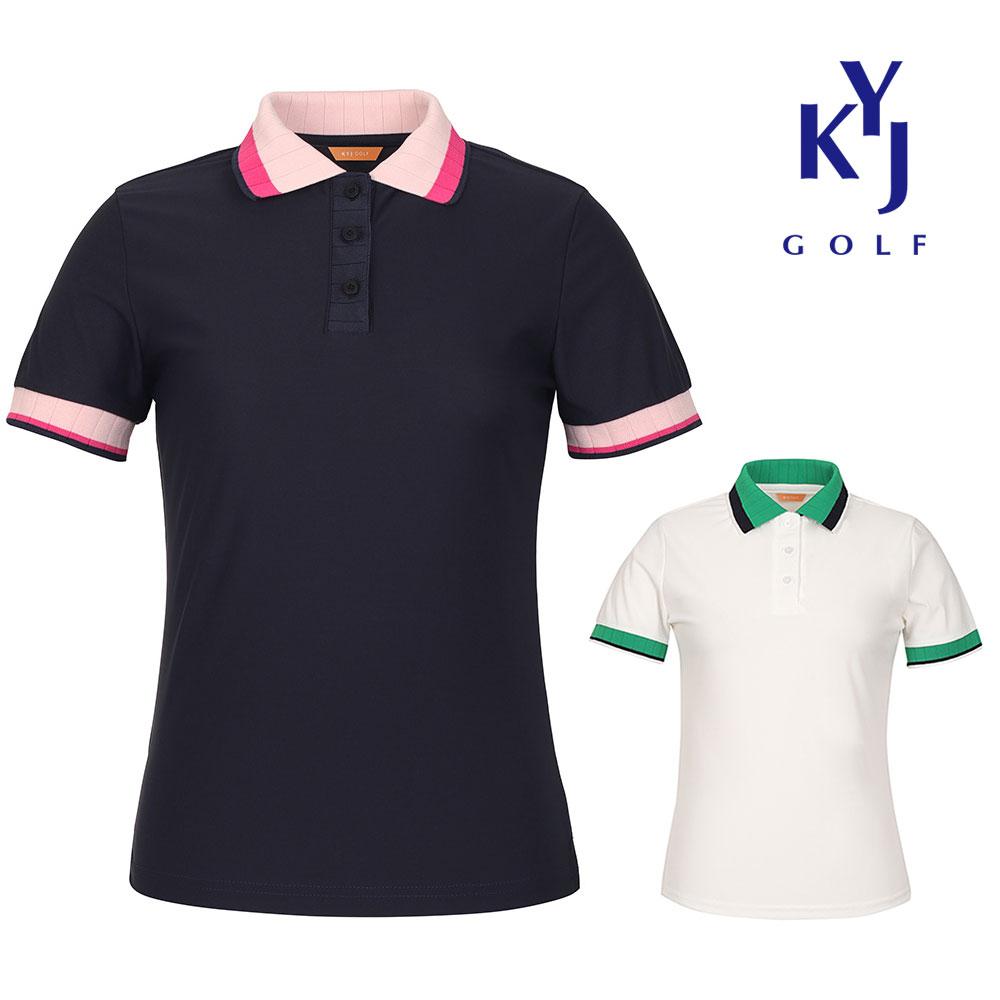 KIM YOUNG JOO GOLF Summer Two-Tone Collar Four-Way Stretch Cooling Slim Women'S Golf Short Sleeve T-Shirt Domlts33