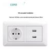 Curved White European Standard Socket Panel with Double USB & Type C, German Switch, Concealed Installation