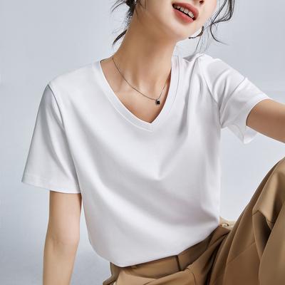 High-quality Mercerized Cotton Women's Short-sleeved New Loose Inner and Outer Wear Round Neck Liquid Ammonia Bottoming Shirt