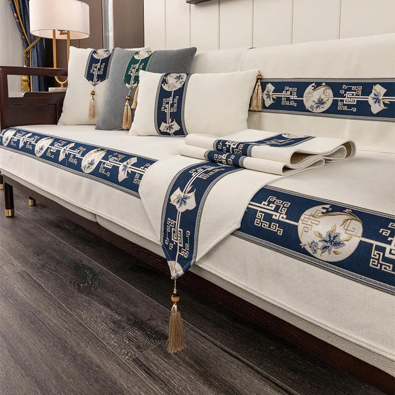 New Chinese Style Chenille Sofa Covers All-season Living Room Universal Sofa Cushion Anti-slip Solid Wood Couch Cover Decor Mat