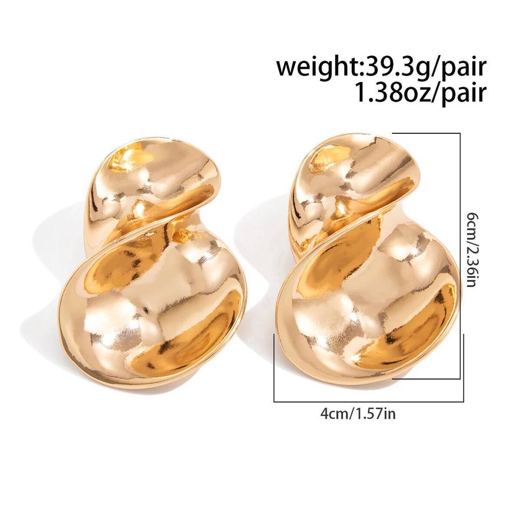 Salircon Vintage Irregular Geometric Metal Glossy Stud Earrings for Women Punk Gold Color Earring Party Wedding Jewelry Gifts