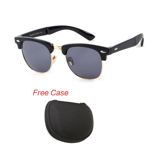 Classic Half Frame Polarized Sunglasses with Case Men Women Retro Rivet Small Sun Glasses Popular Foldable Travel Shades