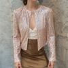 Women Round Neck Long Sleeve Open Front Cardigan Casual Sequin Jacket Lightweight Relaxed Fit Outerwear for Daily Wear