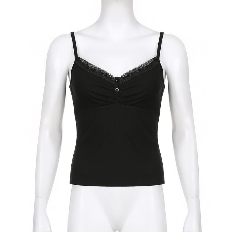 Krajkové topy dámské Temperamentní vesta s výstřihem do V s vnitřním vnějším elastickým pleteným topem bez rukávů