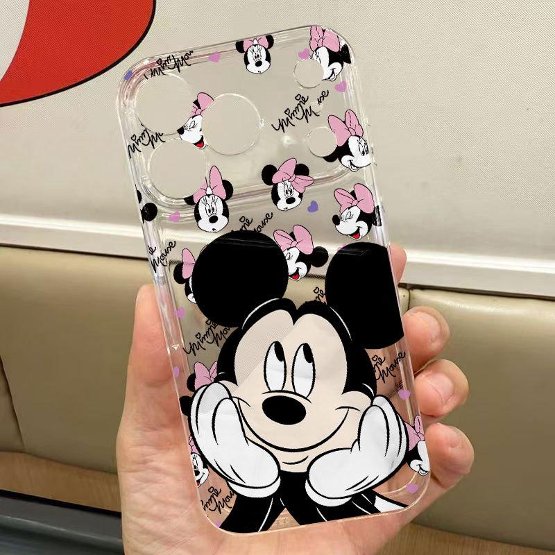 Smiling Mickey Cartoon Phone Case for iPhone 16 Pro Max, 15 Pro, 14, 13, & 17 - Transparent Cross-Border Design