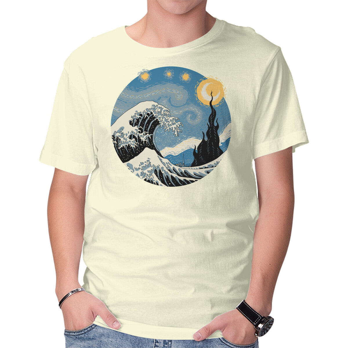 Unisex Crew Neck T-Shirt The Great Starry Wave Graphic Short Sleeve Casual Tee XXXL