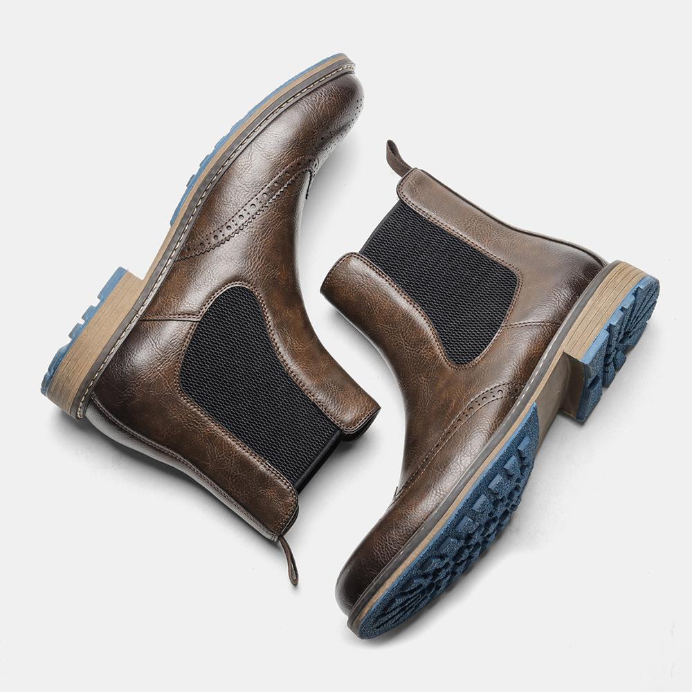 Cross-Border Chelsea Boots Men'S Retro Sleeve Mid-Top Engraved Foreign Trade Brock Single Boots Men'S Short Boots
