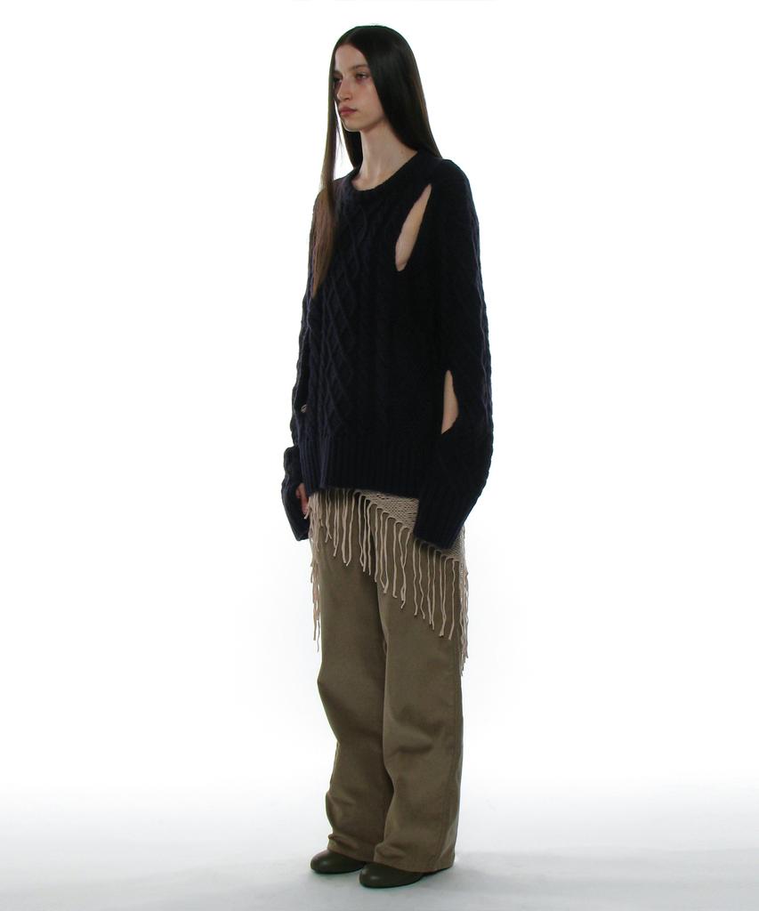 PARTIMENTO WOMEN Heavy Cutout Cable Knit Crew Neck_Navy