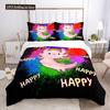 Cute Axolotl Duvet Cover Set Full Size Cartoon Salamander Bedding Set Kawaii Animals Comforter Cover Constellation Black Decor
