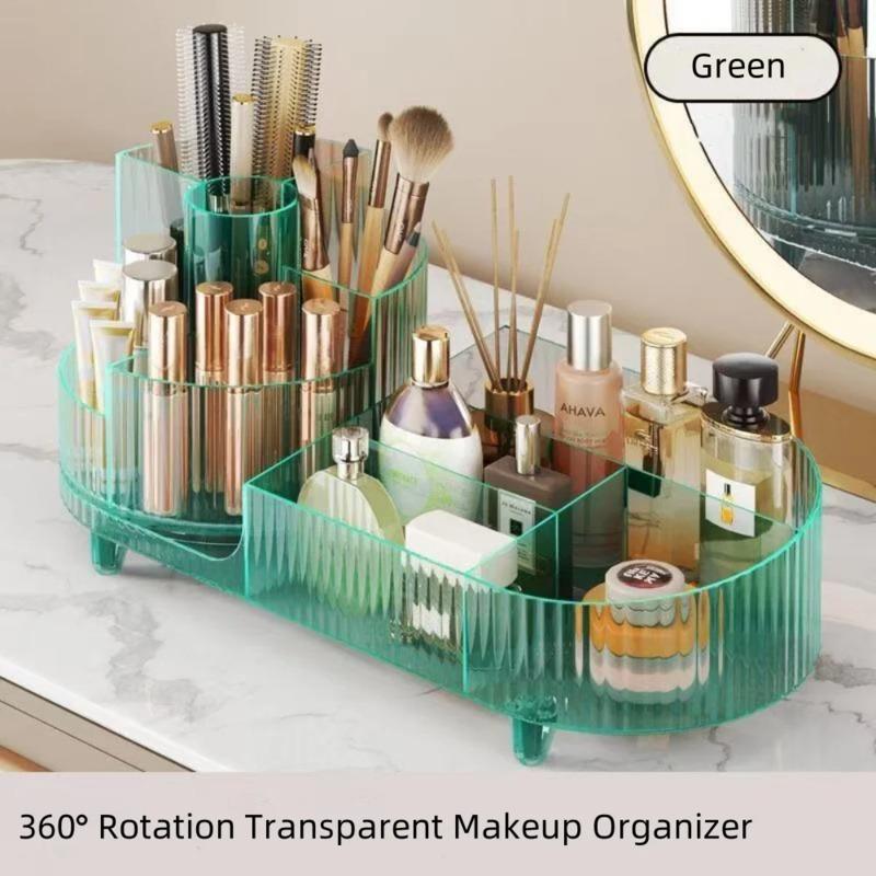 Transparent Makeup Organizer 360° Rotating Cosmetic Tools Storage Large Capacity Makeup Brushes Display Case Holder Desktop