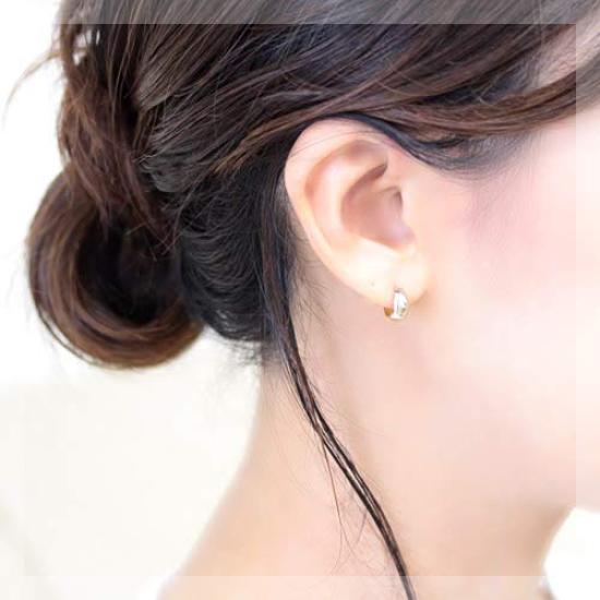 K18 Hoop Earrings 5mm x 10mm Moon Earrings Moon Shell Earrings Bullion Earrings Hoop 18k 18K [Jewelry Excelente] (Yellow Gold)