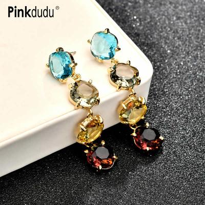 Fashion Colorful Crystal Glass Drop Earrings Bohemian Large Long Round Water Dangle Earrings For Women Jewelry PD400
