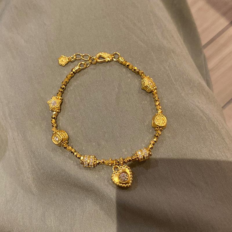 

Vintage antique gold crafts inlay diamonds dice stars heart shaped bracelets for women exquisite and fashion bracelet jewelry 17-20cm