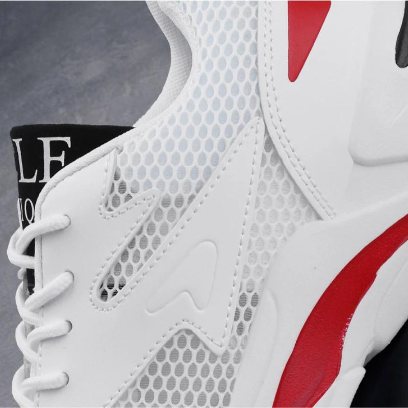 Men's White Mesh Platform Sneakers Breathable Summer Lace Up Casual Shoes Lightweight Fashion Sports Footwear