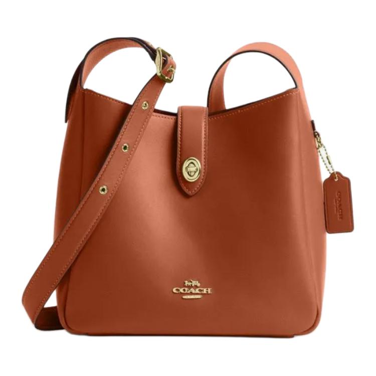 

Coach Hadley 25 Multifunctional Gold Metal Accessories Leather Shoulder Crossbody Bag Medium Women bags Brown Yellow CBH01-IMTN2 Gift Set (Box+Pocket Mirror)