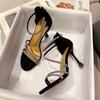 Fashion New Summer Fashion Open Toe Rhinestone 2024 Women High Heels Non-slip Square Toe Women Shoes Sexy Women Sandal Thin Heels