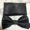 Black Paisley [Bow Tie & Pocket Square] 2-Piece Set for Men - One-Touch Closure - Casual & Formal - Black
