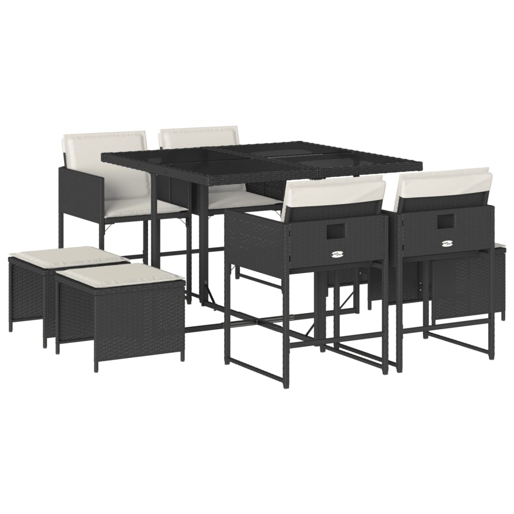Vidaxl 9-Cz. Garden Furniture Set With Cushions, Black, PE Rattan