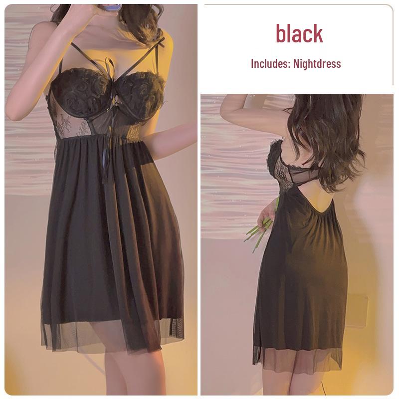 Elegantes Mesh-Spitzen-Rückenfreies Nachthemd mit Gepolstertem Versuchungs-Detail