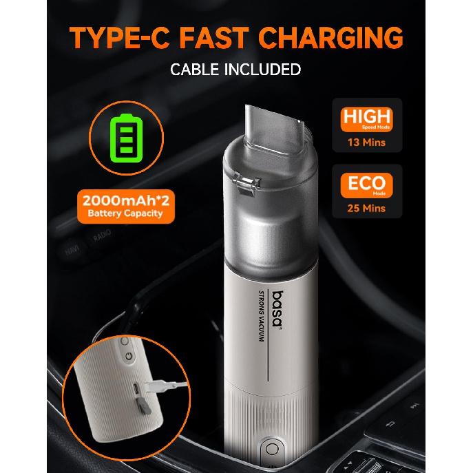 

Ручной автомобильный пылесос BASA, 12000 Па, беспроводной пылесос и воздуходувка 4-в-1, мини-портативный пылесос с временем работы 25 минут, HEPA-фильтром и чёрный