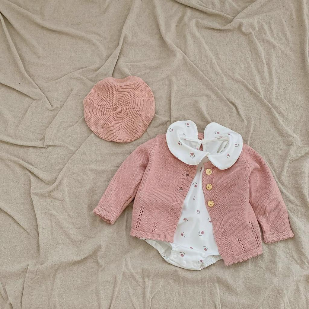 2025 Autumn Sweet Knit Cardigan for Girls, Ages 0-3: Round Neck Cotton Sweater