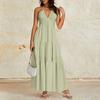 Women V Neck Casual Loose Fit Backless Maxi Dress Sleeveless Tiered Long Dress for Vacation Beach Holiday Party