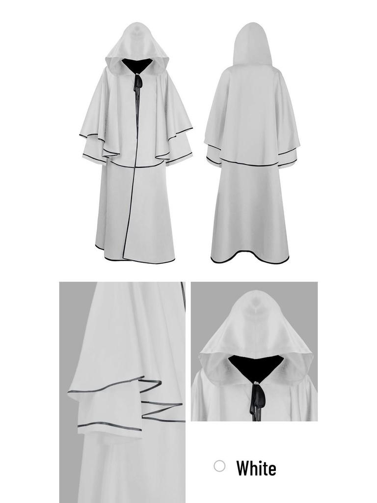 Średniowieczny 5-kolorowy płaszcz czarodzieja z kapturem i szata mnicha na Halloween