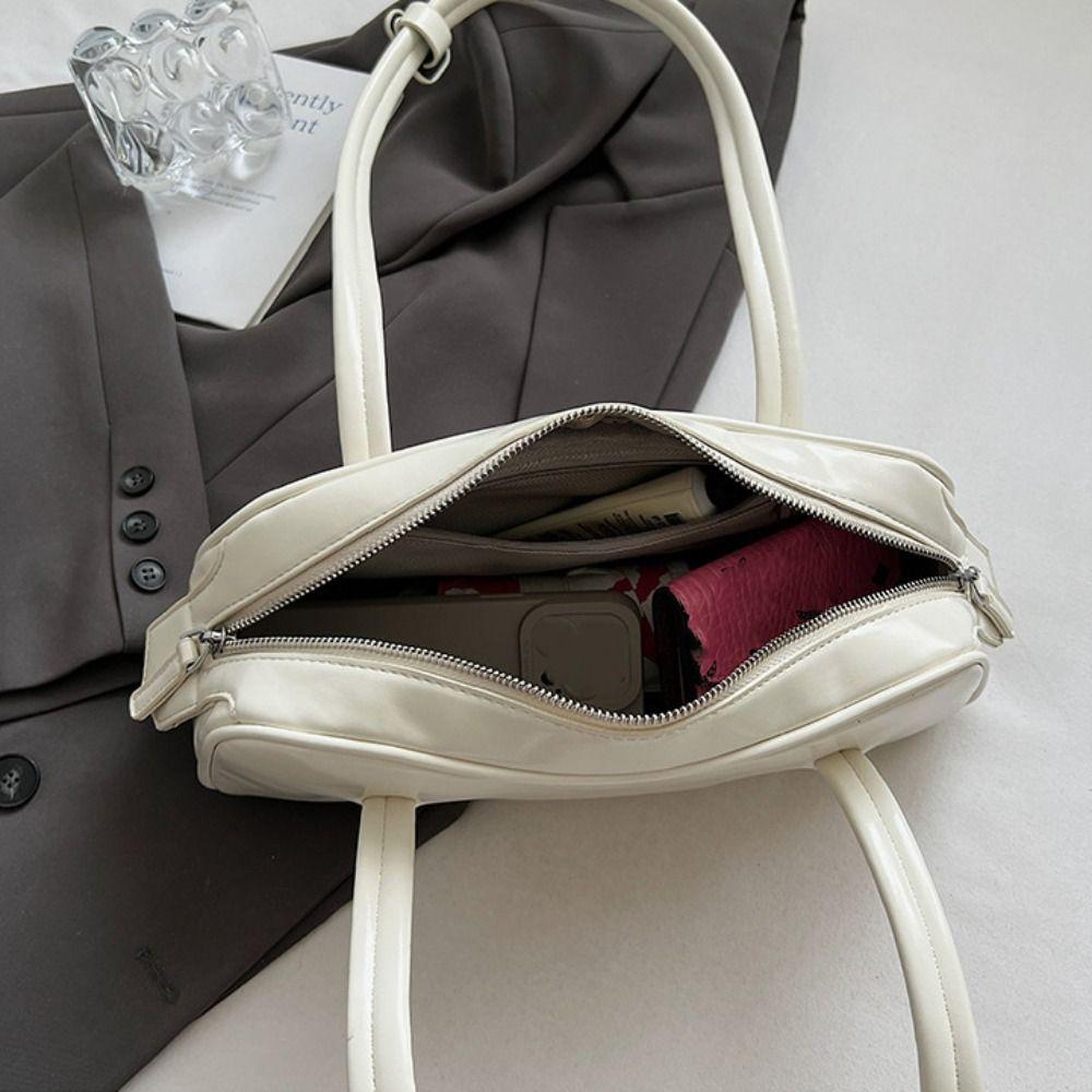 Trendy French Style Pu Bowling Bag Elegant PU Leather Boston Shoulder Bag Casual Large Capacity Women Handbags Armpit Bag