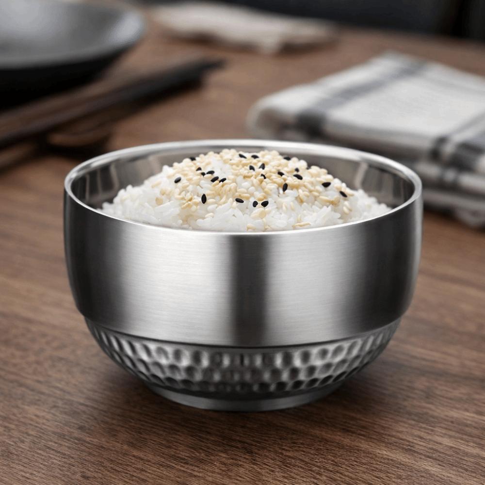 2 Piece Unbreakable Double-layer Rice Bowl 304 Stainless Steel Soup Bowl Kindergarten