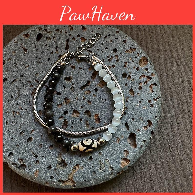 Handmade Geometric Stainless Steel Men Women Beaded Chain Bracelets For Hip Hop Style