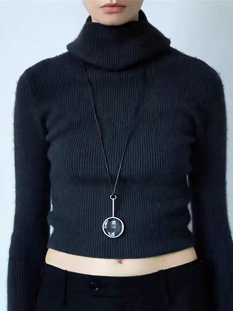 Dámský náhrdelník s přívěskem zvětšovací sklo v blogger stylu na dlouhé kožené šňůrce - Unikátní, luxusní doplněk