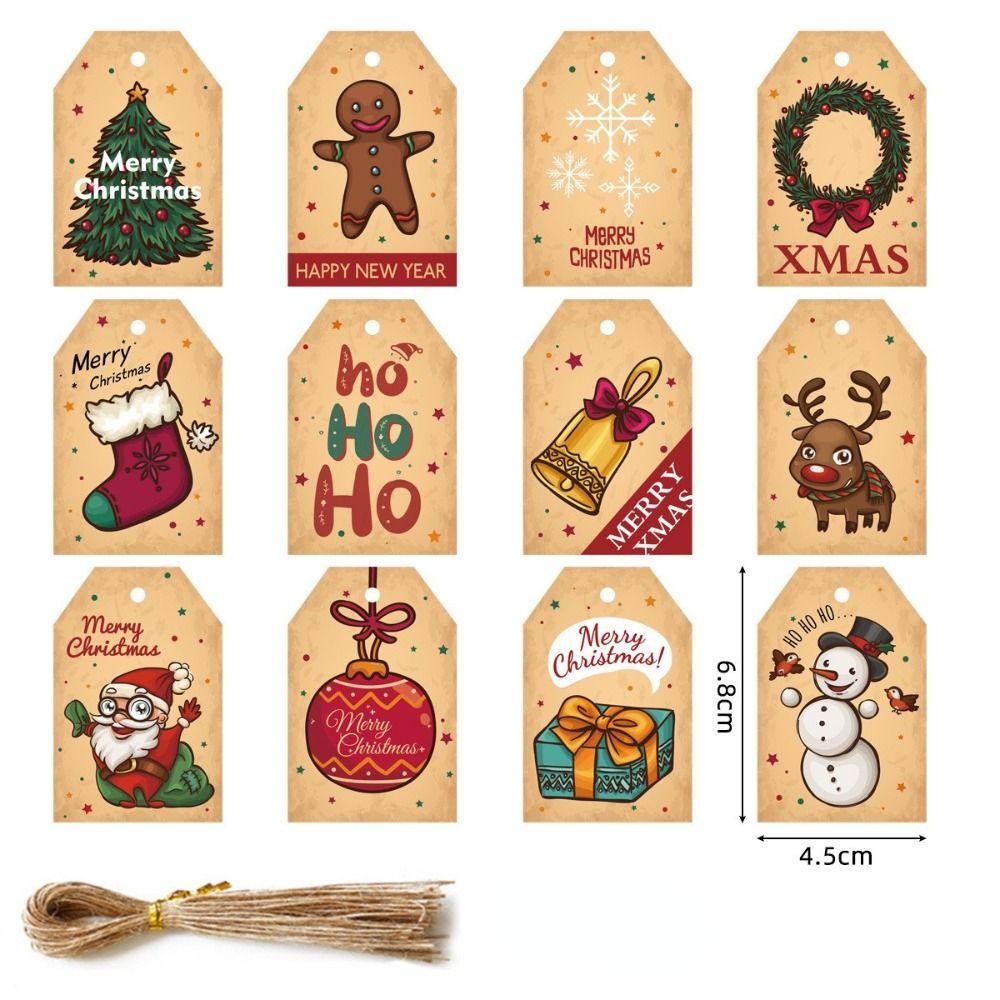 Merry Christmas New Year Gift Tags Hanging Blessing Cards Christmas Tree Labels Kraft Paper Tags
