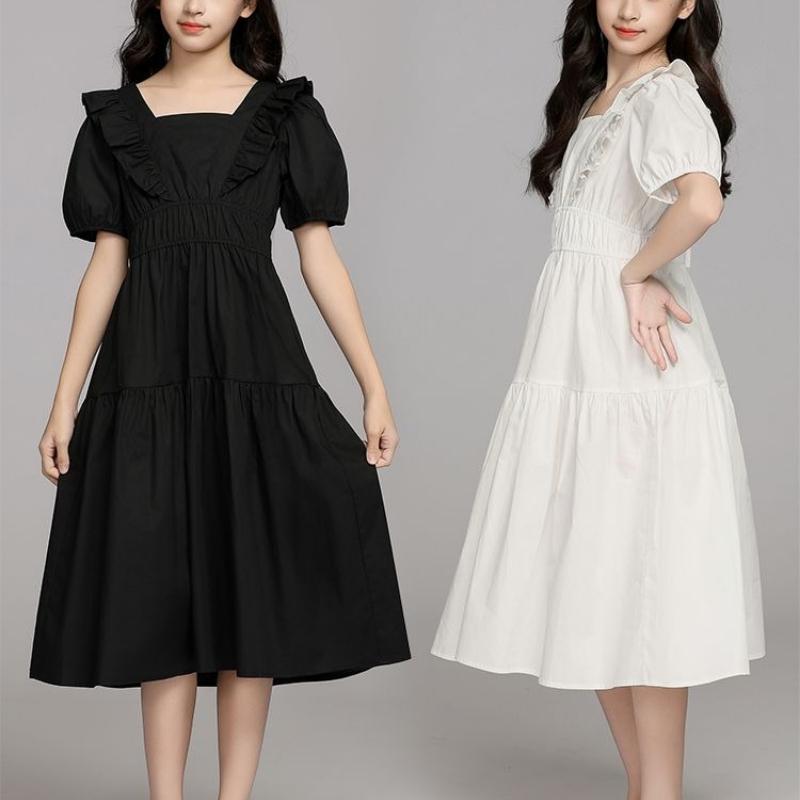Modisches taillierendes einfarbiges Kleid für Mädchen Sommer Kinder Elegantes minimalistisches Kleid