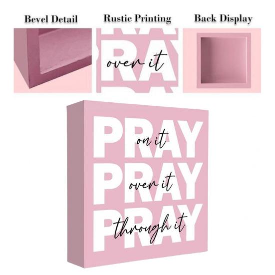 Pink Pray Sign Pray on It Pray Over It Pray Through It Women Girls Home Office Bible Room Bedroom Desktop Decoration Christian Gifts