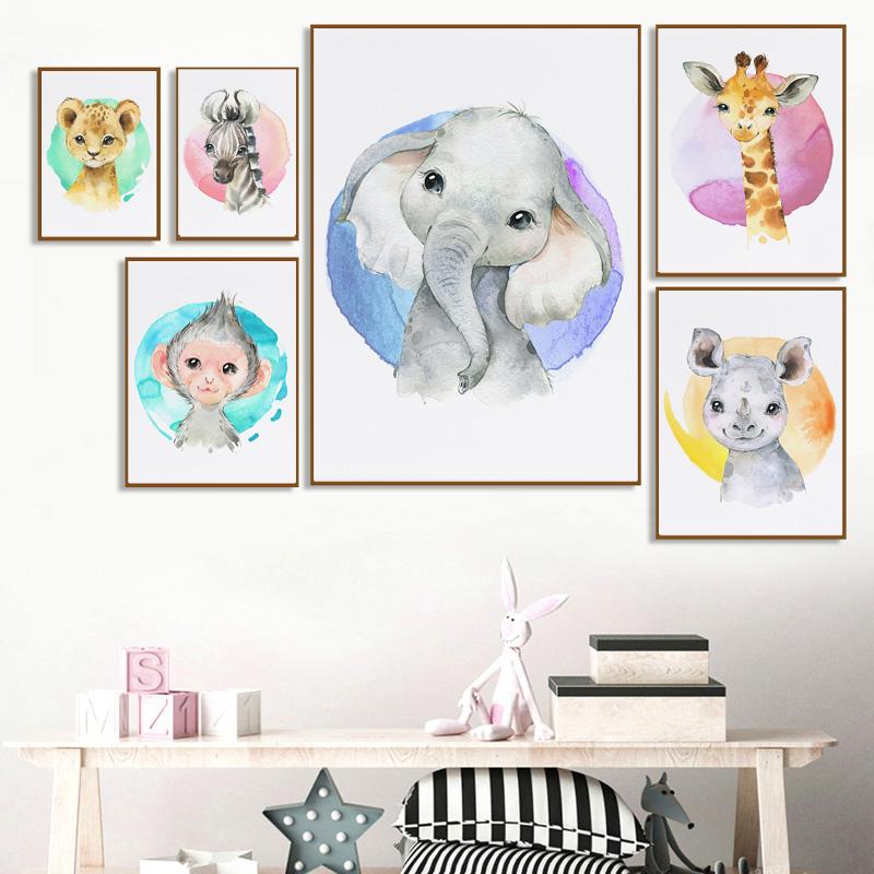 

Мультфильм животное акварель слон питомник настенное искусство холст картины постеры и принты настенные картины детские комнаты декор без рамки 21*30cm No Frame