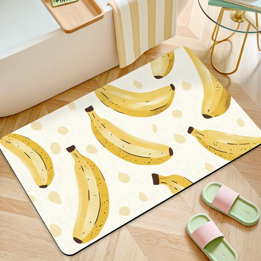 Cartoon Strawberry Cherry Fruits Pattern Diatom Mud Bathtub Mat Absorbent Non-slip Strawberry Bath Rug Modern Floor Mat