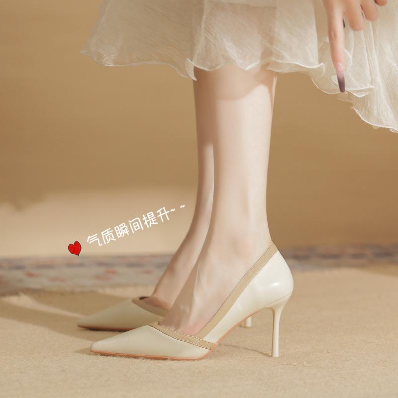 8868 [sheepskin] high heels women's thin heels spring 2025 new pointed head shallow mouth temperament commuter shoes