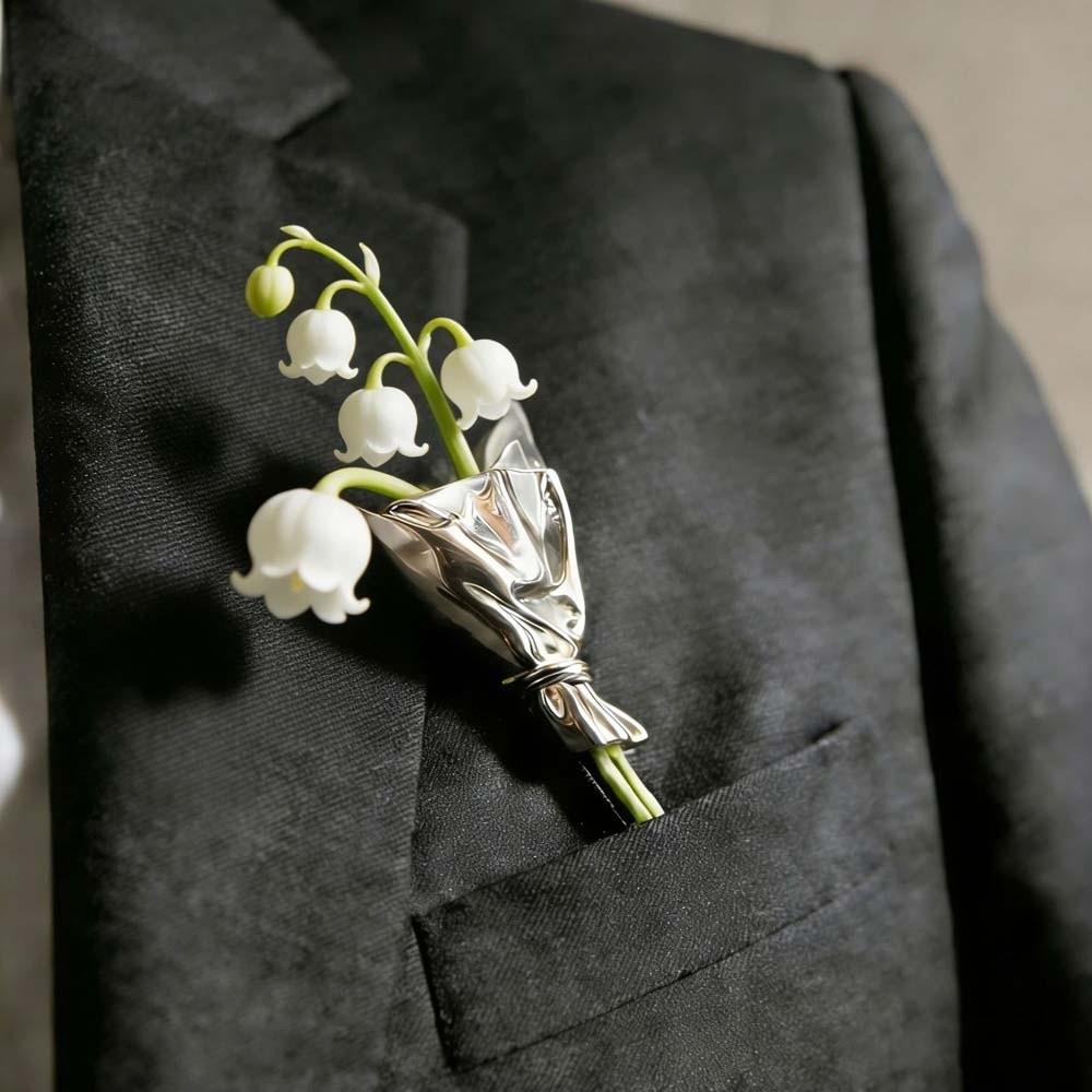 Elegant Flower Insertable Brooch French Style Silver Glossy Pin Metal Corsage Ornament  Banquet