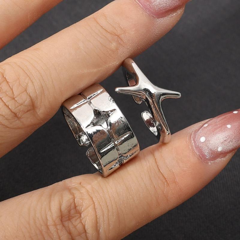 Fashion Vintage Silver Color Cross Star Rings for Women Men Punk Gothic Unisex Rings Festivals Party Jewelry Daily Accessories