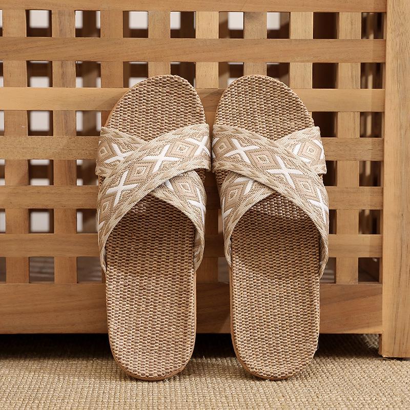 Women s Breathable Non-slip Linen Indoor Slippers - Summer Cotton Casual Sandals 37/38