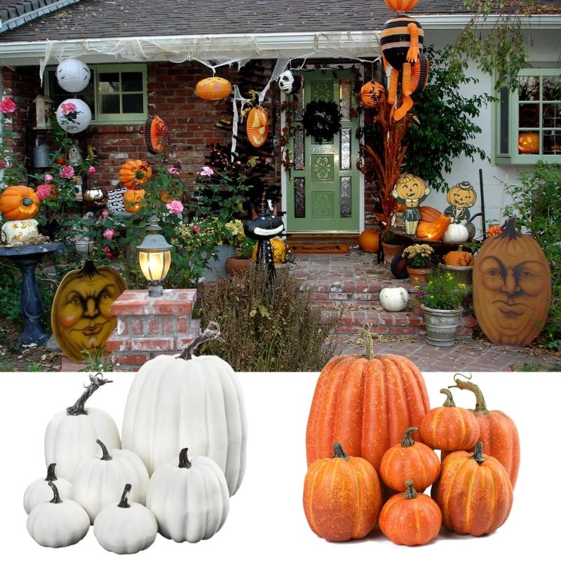 Elegant Yellow White Foam Pumpkins Set Perfect Autumn Decoration for Thanksgiving, Halloween, and Harvest Festivals