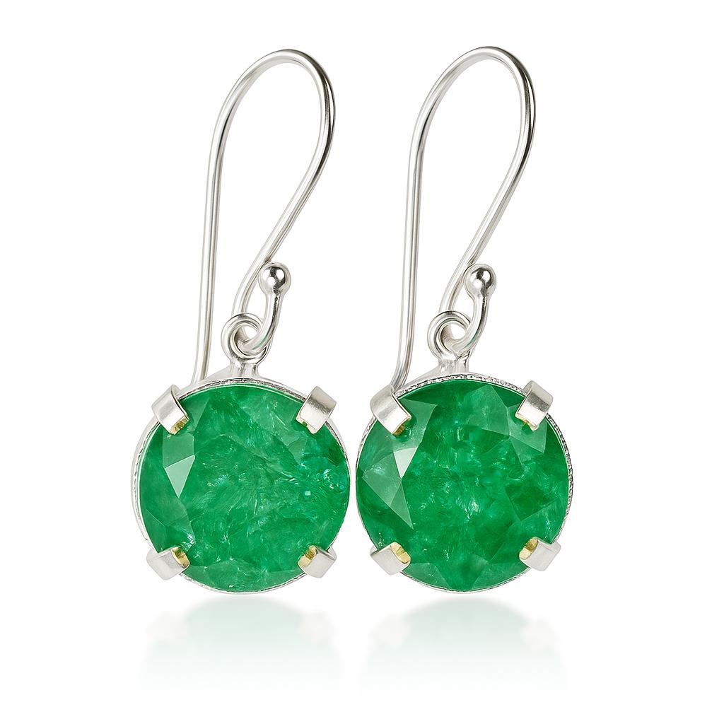 Round Shape Emerald Gemstone Earrings Natural 62 Ct Certified 925Sterling Silver AI-138-NS
